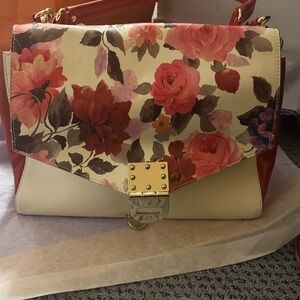 Badgley Mischka Red and Cream Floral Shoulder Bag